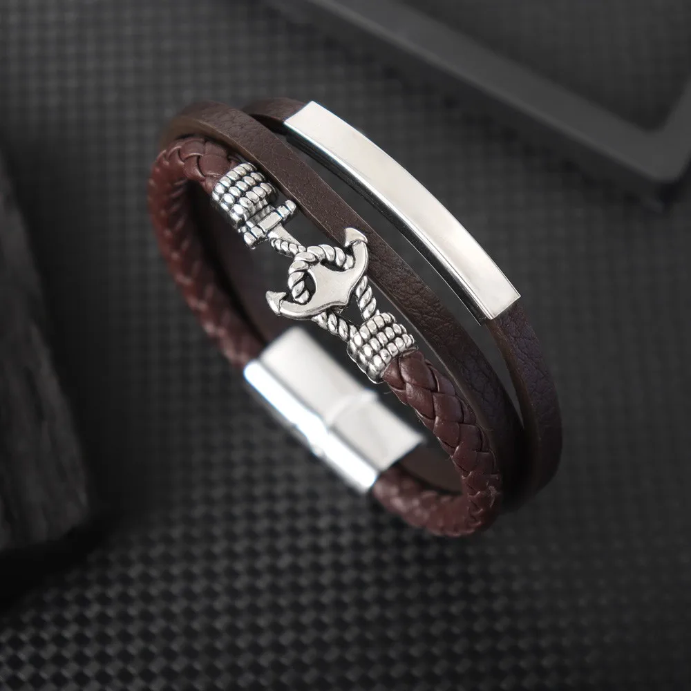 Vintage Multi layer Leather Weaving Boat Anchor Bracelet Charm Men's Bracelet Christmas Gift Valentine's Day Gift Protector Jewe