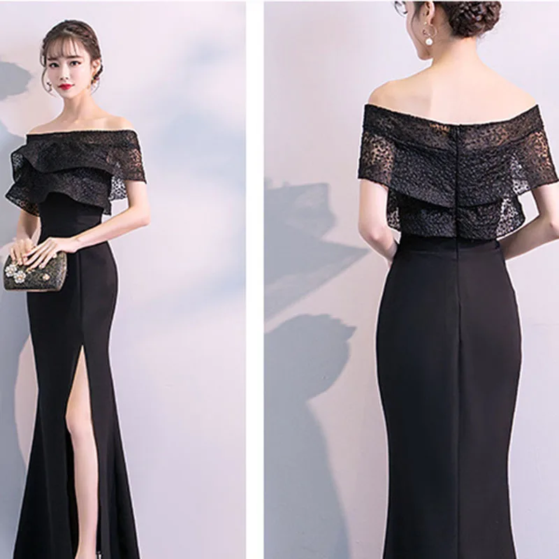 DongCMY Luxury Evening Dresses 2024 New Sexy One Line Shoulder Ruffles To Slimming Bag Buttock Slit Formal Dresses