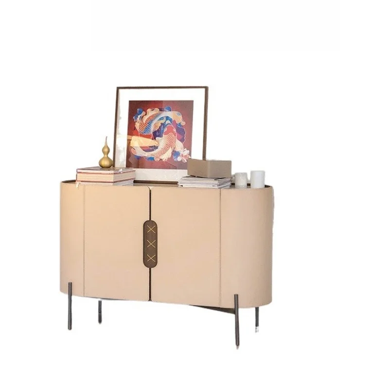 

New Chinese medieval cream first layer saddle leather marble porch cabinet