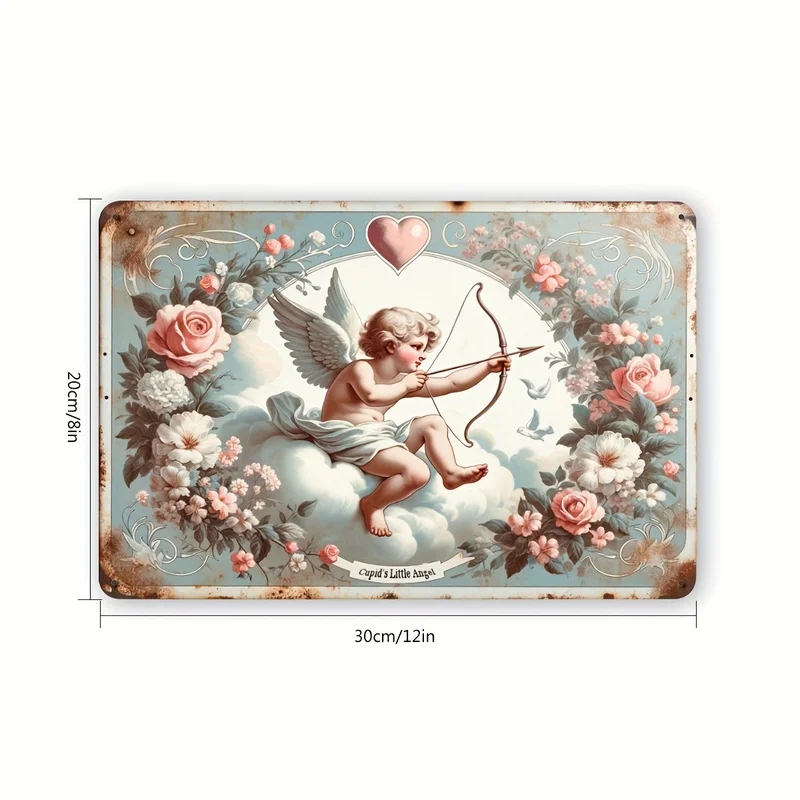 Vintage 2D Flat Metal Cupid Angel Sign, Easy to Hang, Ideal for Farmhouse, Kitchen & Outdoor Decoration