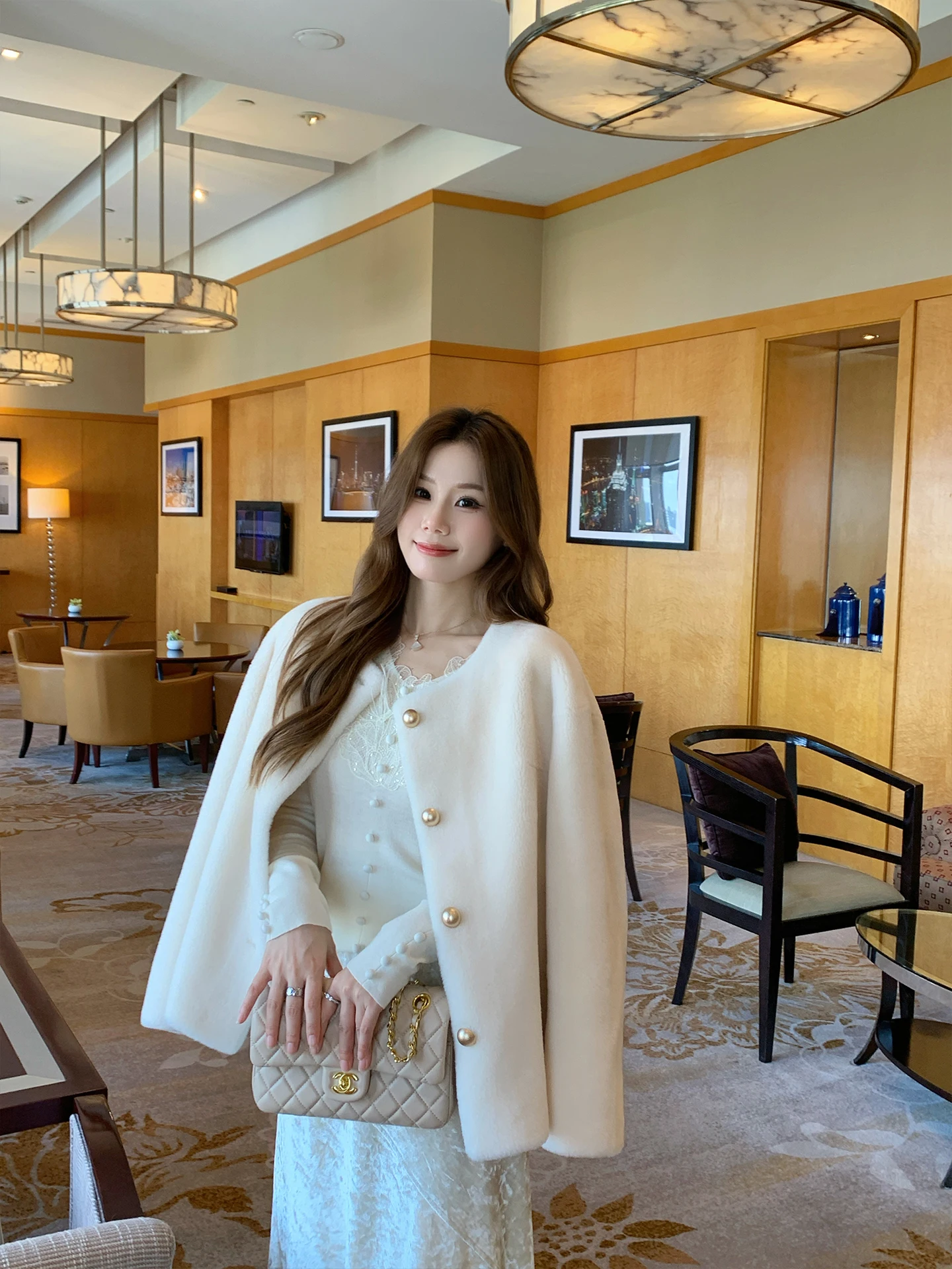 

Пальто Benxe Hera Moonlight из натуральной овечьей шерсти с мехом ягненка, повседневное, с круглым вырезом, длинными рукавами, теплое, для молодых женщин