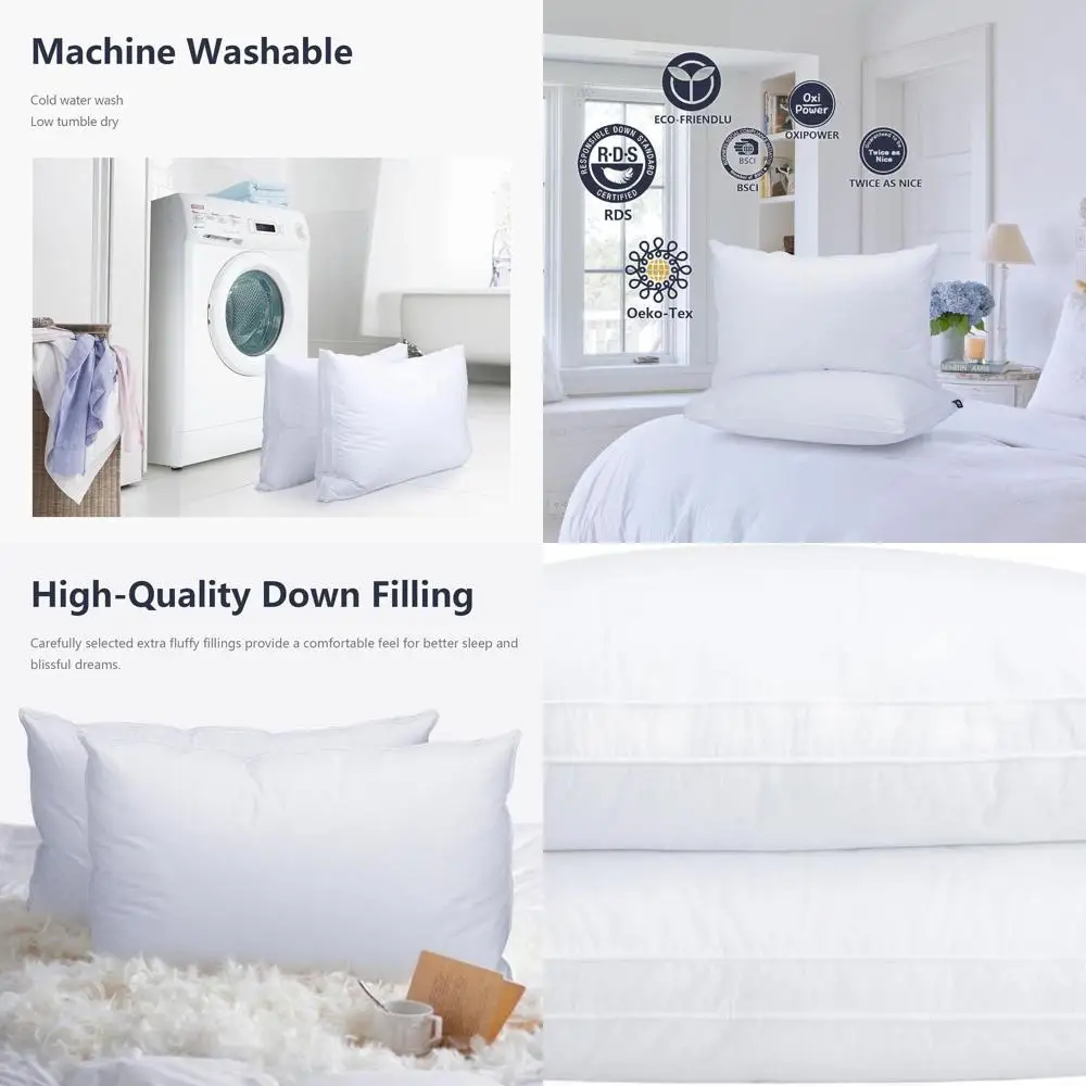 

Пара гипоаллергенных подушек из гусиного пуха (500 fill power), 100% хлопок, средняя поддержка