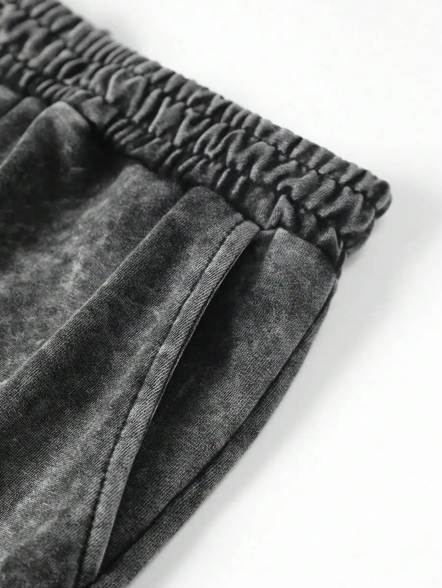 

Mens Lightweight Washed Solid Color Loose Fit Elastic Waist Shorts With Pockets, Casual Summer Beachwear In Vintage 2000s Emo