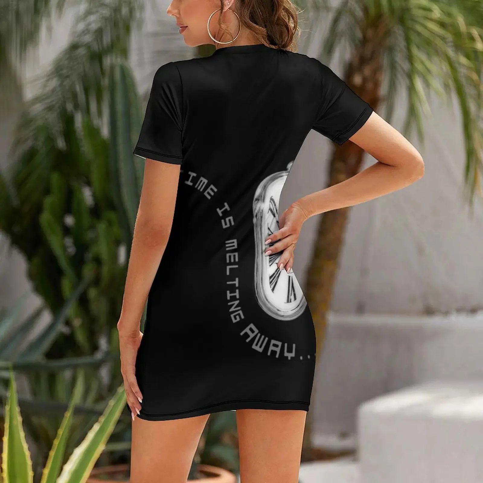 Surreal Melting Clock. Time is melting away. Short Sleeved Dress evening dress women evening dress ladies