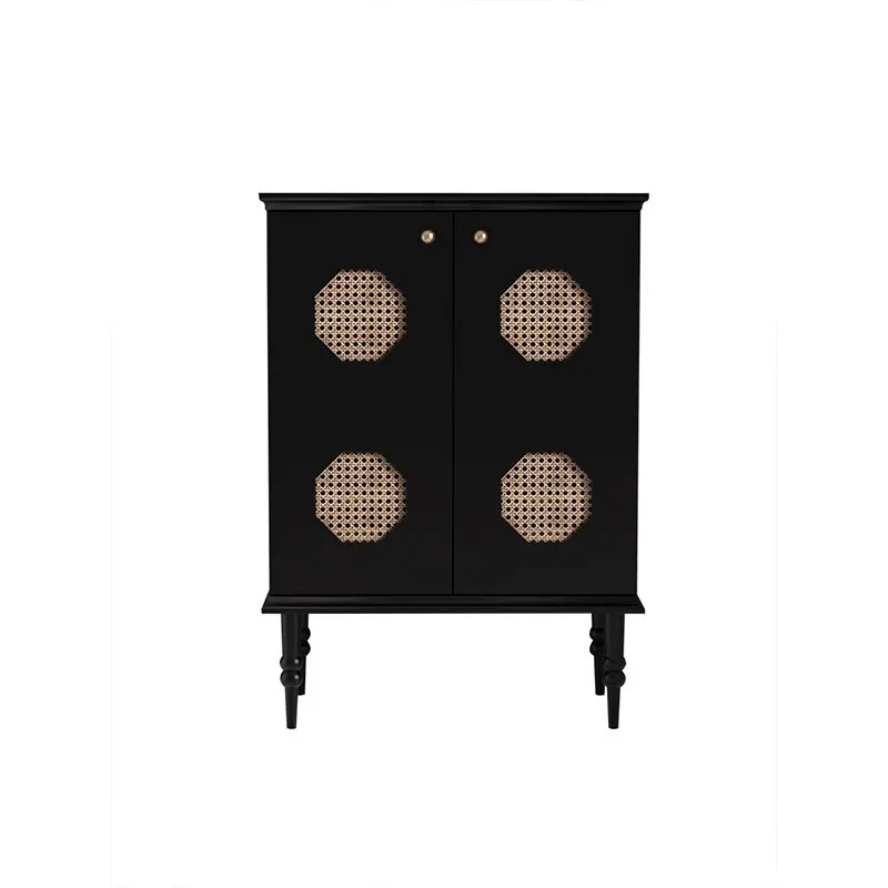 

American retro contrasting color door cabinet Nordic light luxury solid wood engraving cabinet Living room decoration