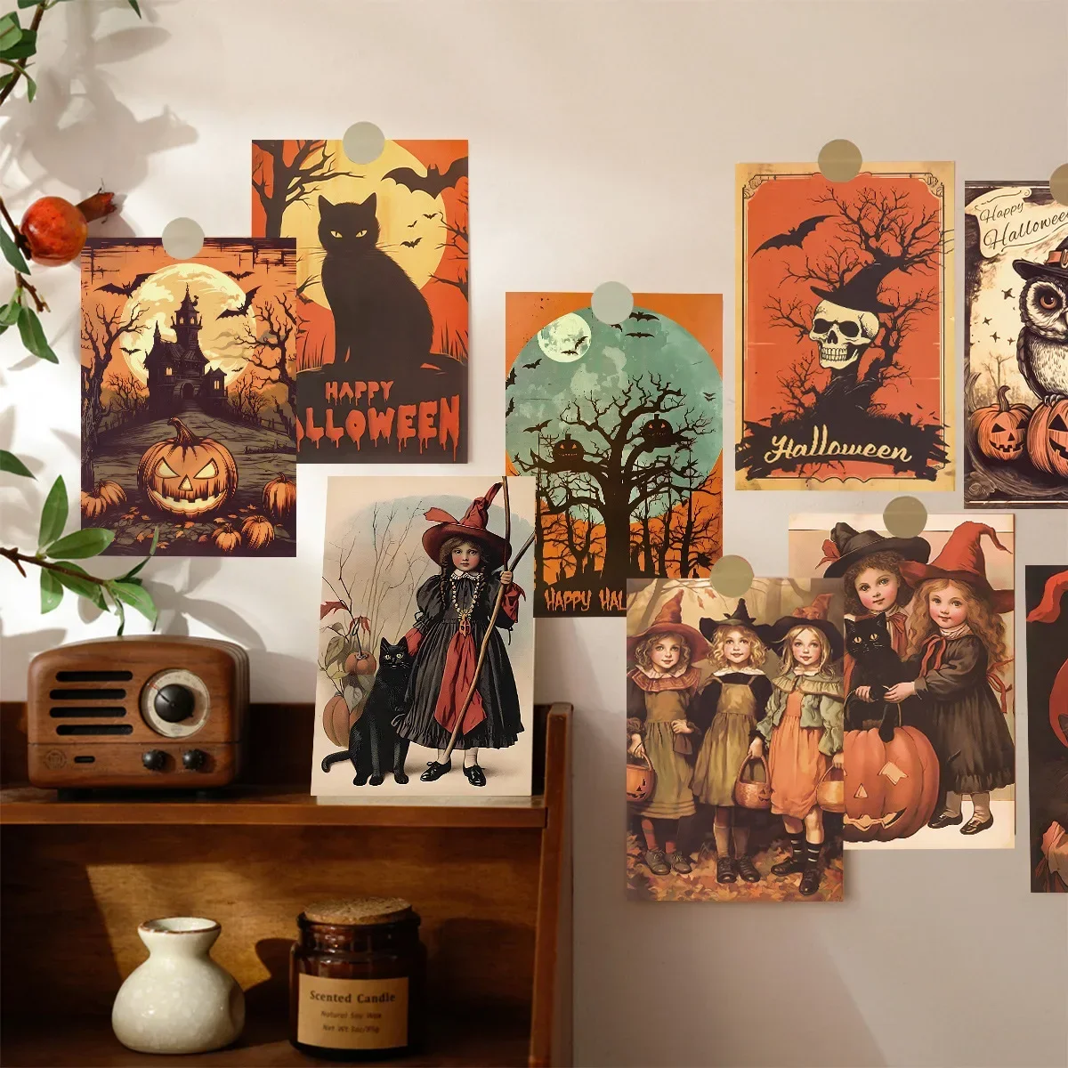 Halloween Card 10 Pieces Halloween Interior Decoration Bedroom Wall Decoration Wall Post Sticker Message Card Postcard New 2024