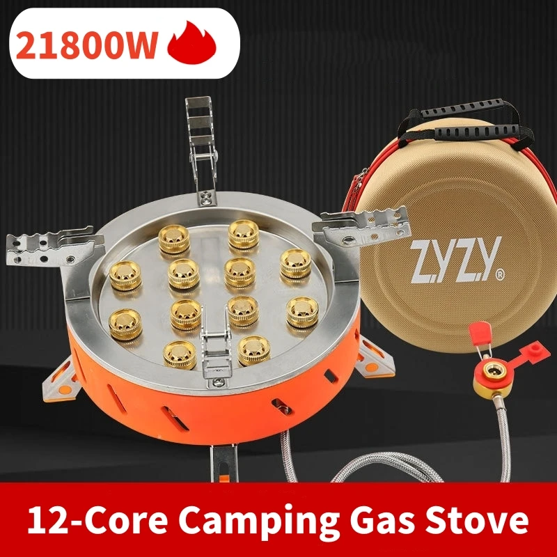 

21800W Strong Firepower 12-Core Big Burner Camping Gas Stove Outdoor Tourist Burner Hiking Picnic Barbecue Cooking Gas Cooker