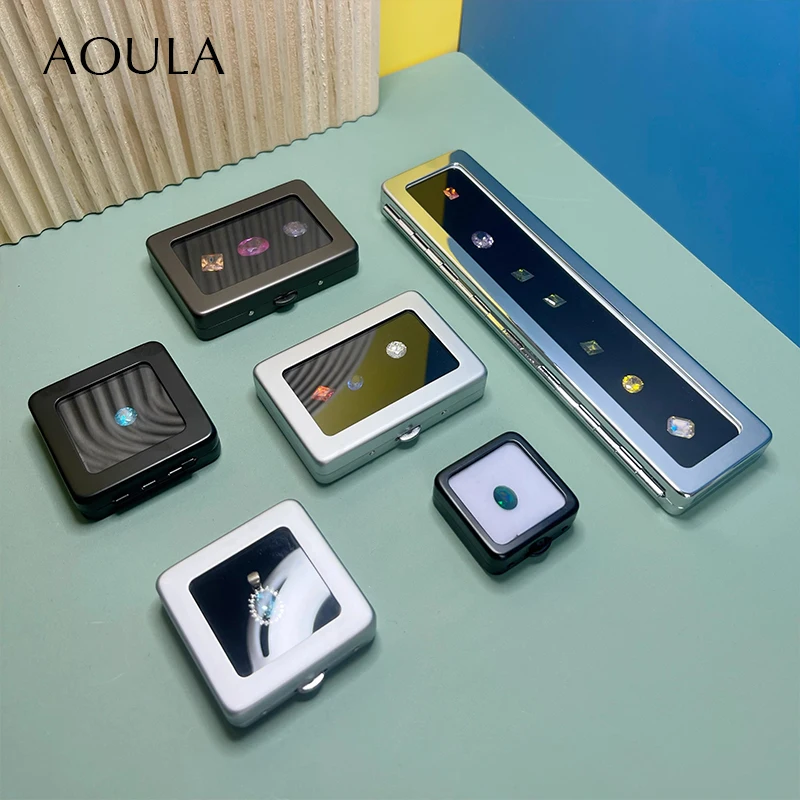 Glass Top Loose Diamond Gemstone Display Storage Metal Box with Reversible Foam Gem Jewelry Box Container Holder Organizer Case
