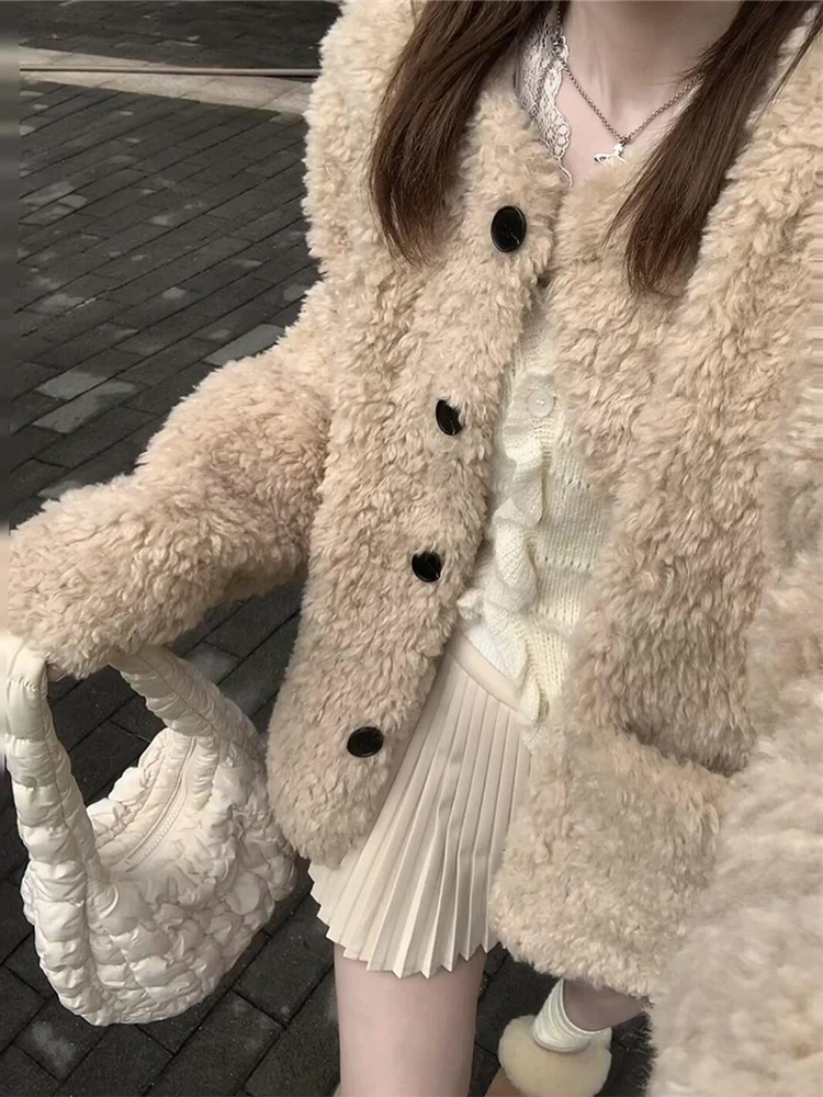 Otoño Invierno mujer piel de cordero Jaet Casual Sle leche té Color coreano Lazy Faion versátil ort prendas de vestir exteriores abrigo