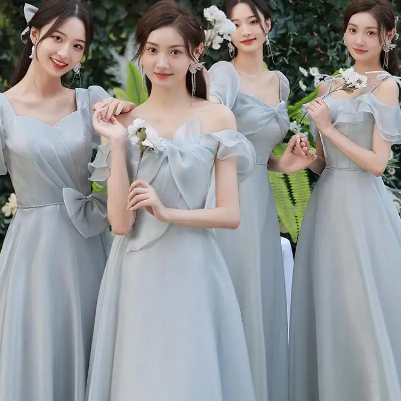 

U743 New Long Bridesmaid Dresses Princess Girl A-Line Formal Gowns Elegant Wedding Party Dress Graduation Robes Lace-Up Back