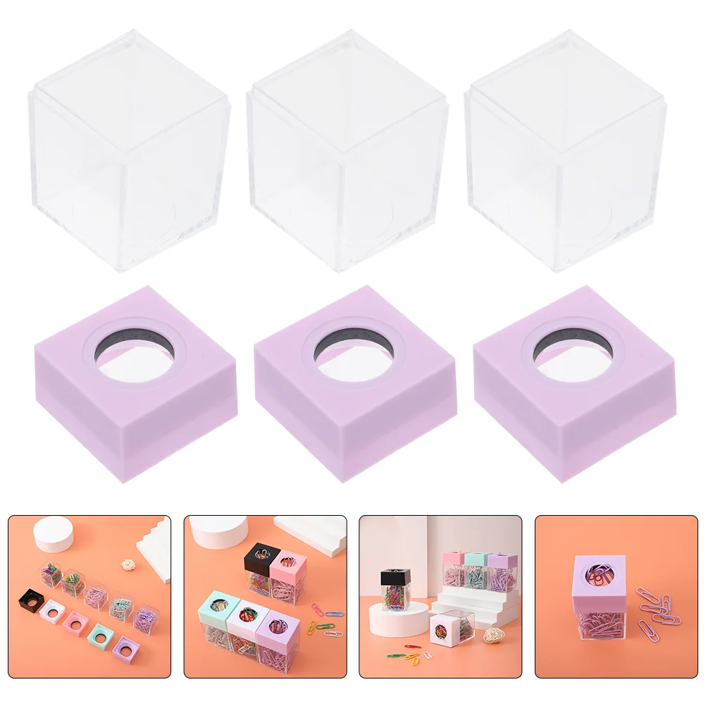 3 Pcs Paper Clip Storage Bucket Office Container Paperclip Holder Magnetic Plastic Transparent Small