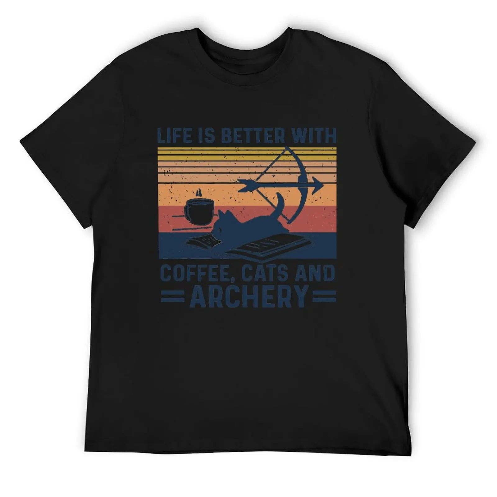 

Vintage Life is better with coffee cats and archery black cat T-Shirt Funny t-shirt oversizeds shirts graphic tee men