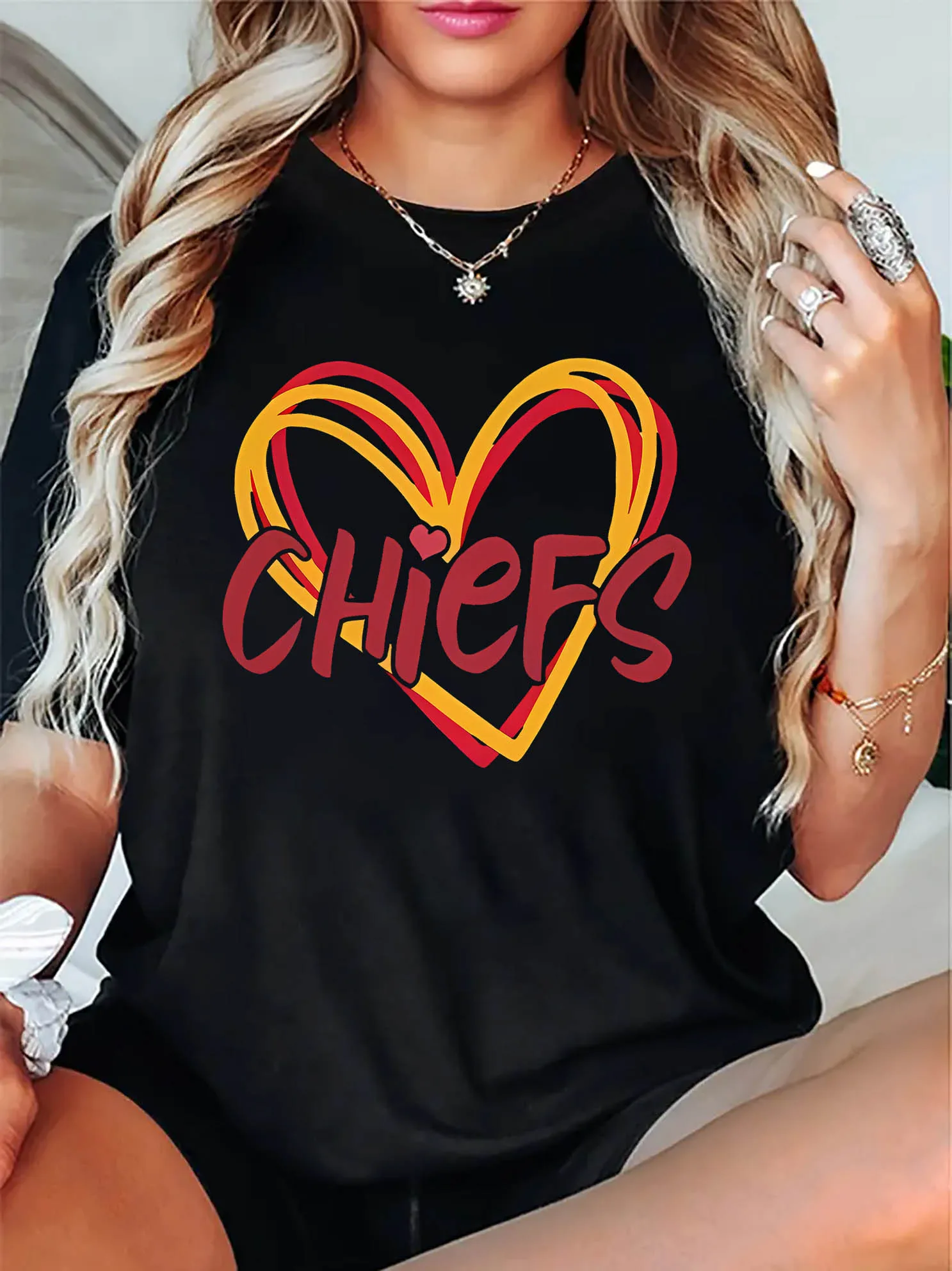 

Heart Graphic Printing Summer Autumn Winter Cotton Men's and Women's T-Shirts Short Sleeves Luxury Outdoor Sports Brand