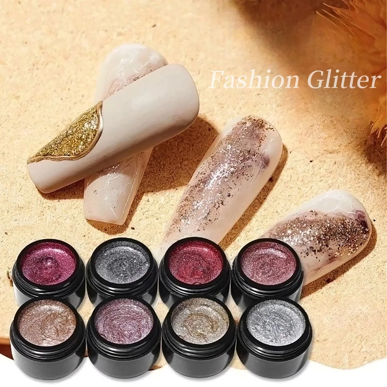 Vernis à ongles holographique à paillettes de 8 couleurs, ensemble de gel pour ongles de couleur française, adapté au bricolage à domicile et au salon professionnel