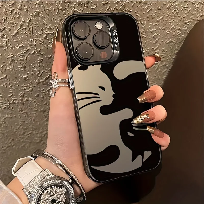 Black and White Hugging Cat Pattern Case Suitable for iPhone 15 14 13 12 11 Pro Max XS Max X XR, High Value Protective Case