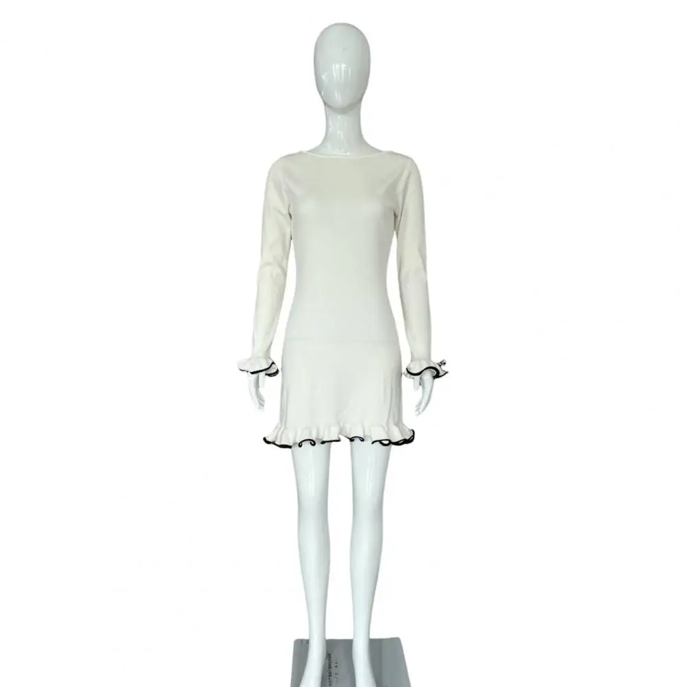 Abito attillato da donna elegante abito tubino con orlo arricciato per donna Mini abito da ballo a maniche lunghe Slim Fit tinta unita