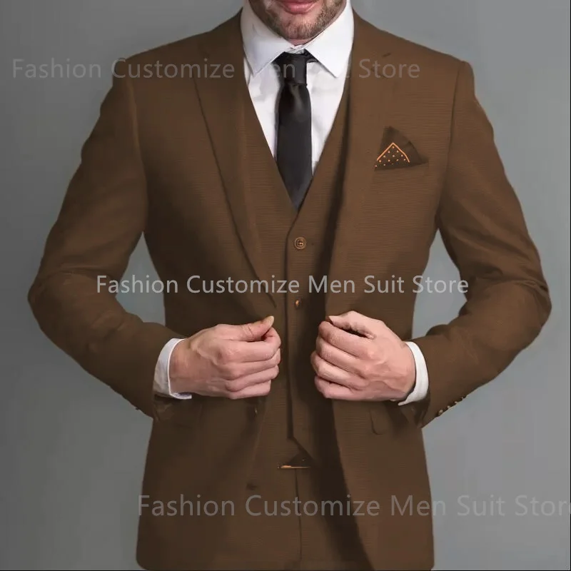 Costumes pour hommes bleu marine, coupe cintrée, Tuxedos de mariage à revers cranté, ensembles de 3 pièces, Costume d'affaires sur mesure (Blazer + pantalon + gilet)