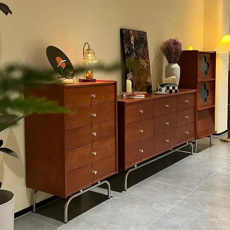 Medieval solid wood chest of drawers, retro living room, six chest cabinets against the wall, storage cabinet, nine chest cabine