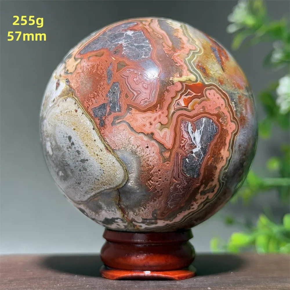 Natural Mexican Agate Mineral Quartz Ball Energy Spiritual Meditation Healing Witchcraft Home Decoration Lucky Gift+Base