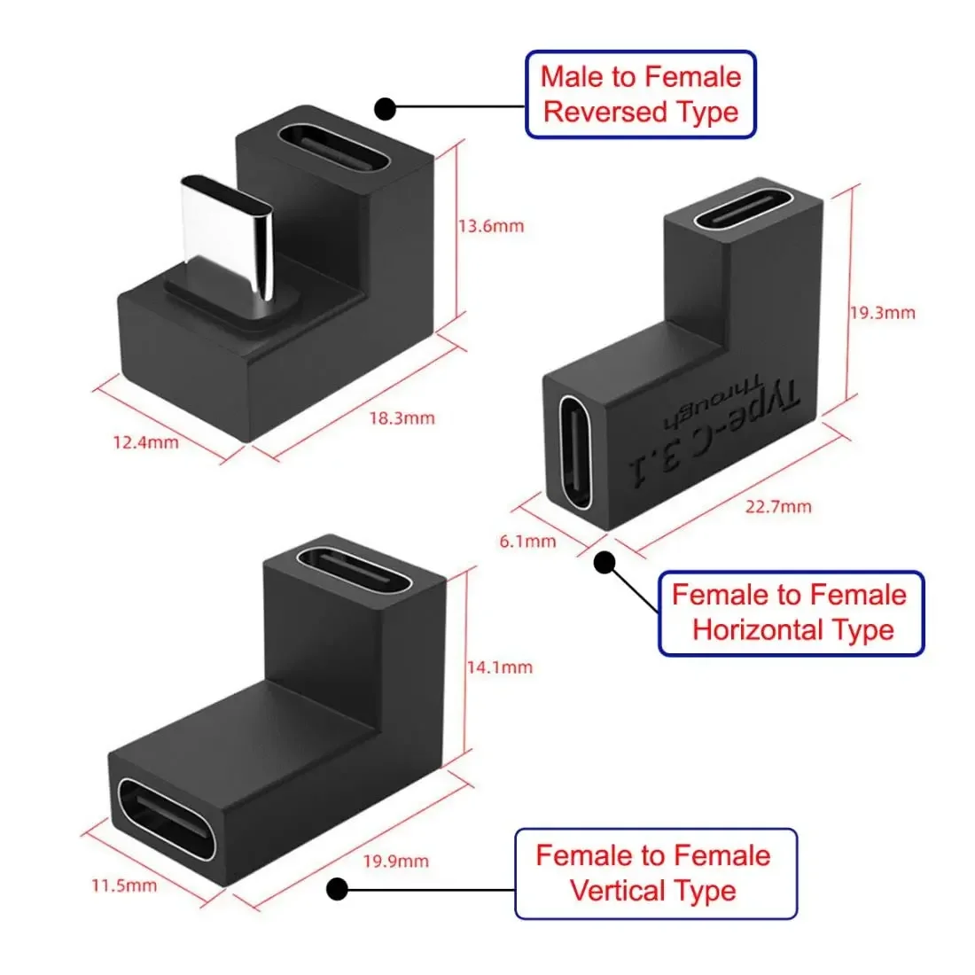 3-Pack USB-C Female to Female Adapter, 10Gbps Data Sync, 65W PD Fast Charging, Type C Coupler Extender for Laptop Phone Tablet