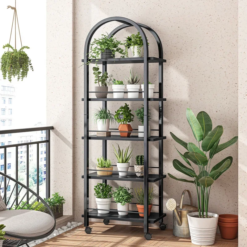 Flower shelf living room floor-mounted movable simple modern succulent flowerpot rack wrought iron shelf balcony shelf