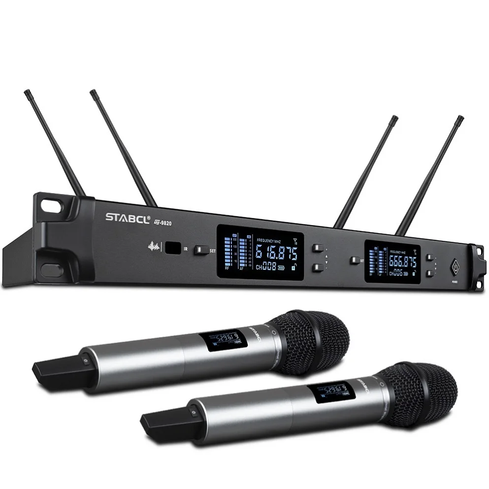 

ST-9820 Wireless Microphone 2 Channel Microphones School Square Stage Dedicated Outdoor Performance Long-distance Anti-whistling