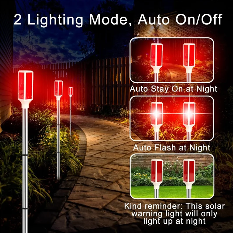 AAAN-Solar Powered 4Pcs Outdoor Lights Waterproof, Reflective Driveway Markers Warning Flash Light With 2 Lighting Modes