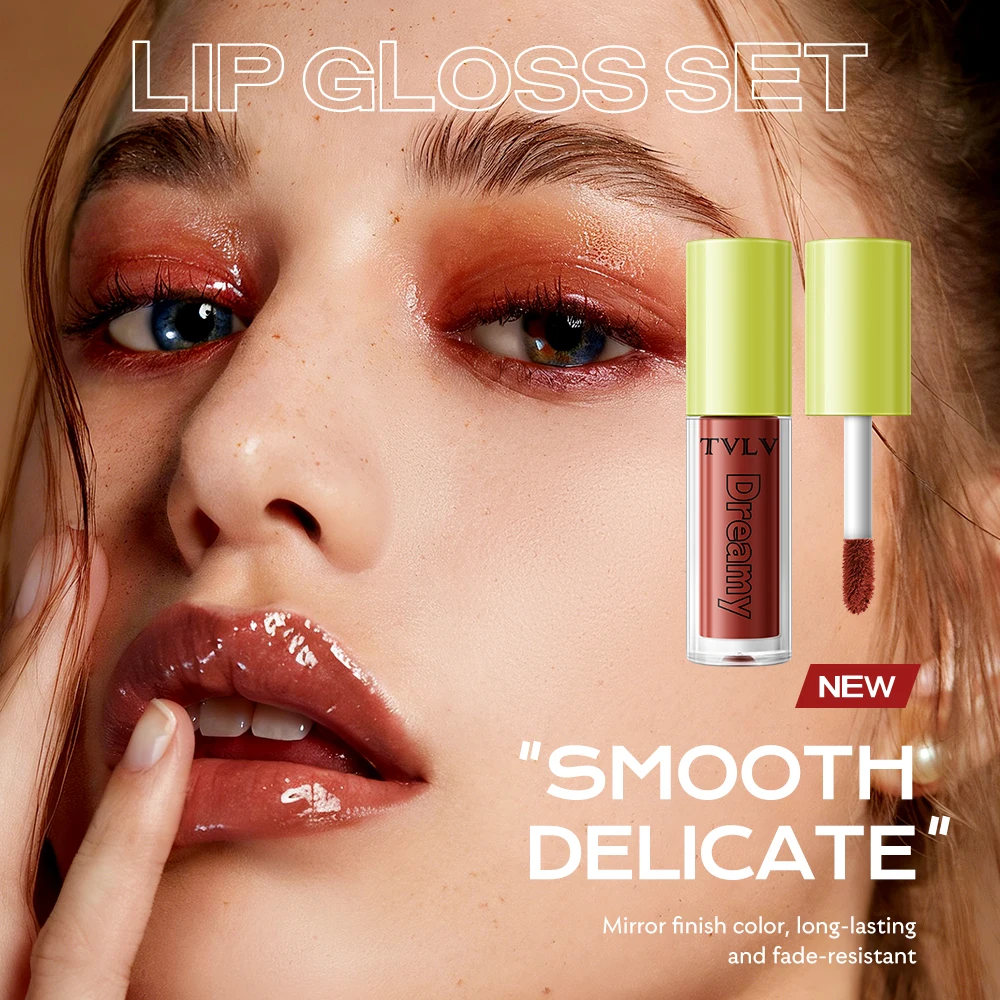 Tvlv Dream Mirror Lip Glaze 10-Piece Set, Water-Gloss Glass Lip Gloss, Long-Lasting, Non-Fading, Moisturizing and Color-Rich, Complete Lip Gloss Gift Box
