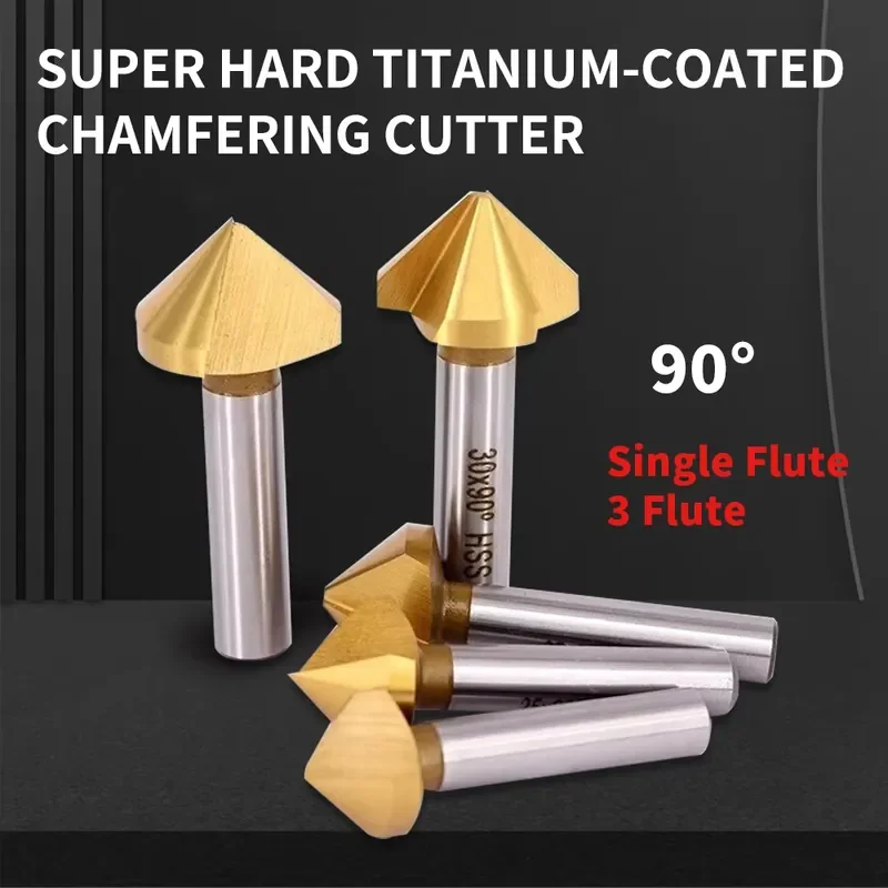 

1 & 3-Flute TiN 90° Countersink Drill Reamer 6-40 mm Titanium-Plated Taper Chamfer Tool for CNC Lathe Milling Hole Beveling