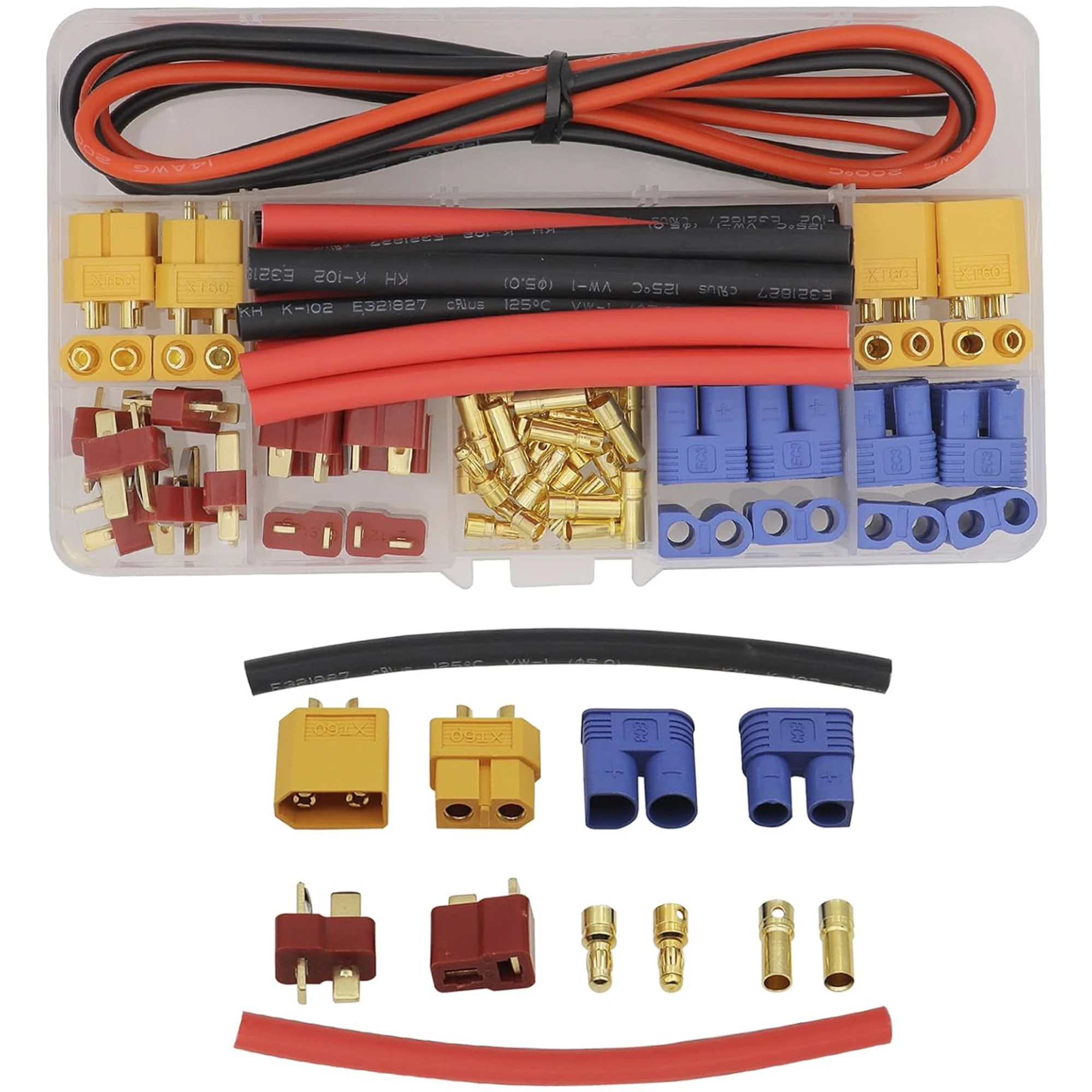 Adapter złączy męskich żeńskich XT60 / EC3 / Deans z przewodem silikonowym i rurkami termokurczliwymi do silnika akumulatorowego RC ESC Lipo