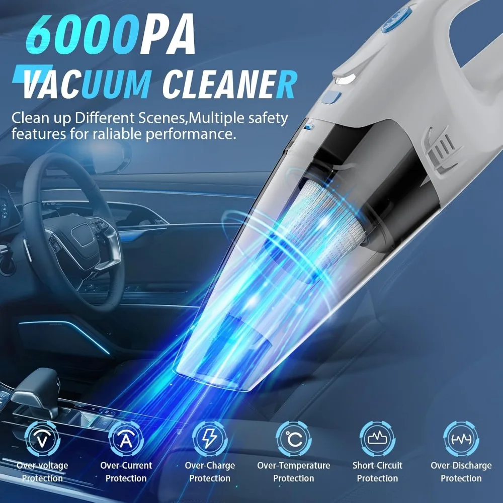 Aspirateur à main sans fil, aspirateur à main sans fil Rechargeable avec lumière LED/accessoires multiples, aspirateur portable de voiture de 1,6 lb
