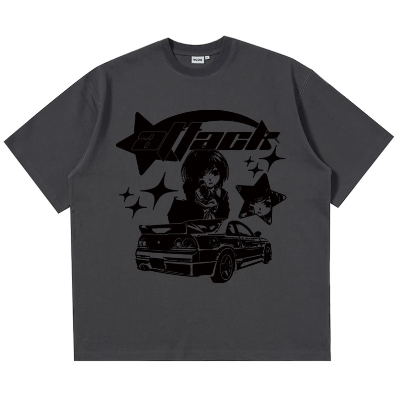 Oversized T-Shirt Men Y2k Tops Cotton  Print Car Summer Harajuku Streetwear Graphic Short Sleeve Tee Vintage Aesthetic Clothing