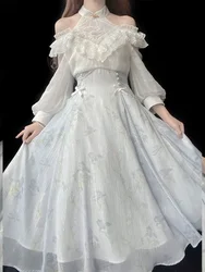 2023 Summer  Even Party Formal Dress Office Lady French Elegant Vintage Midi Dress Women Floral Lolita One Piece Dress Korean