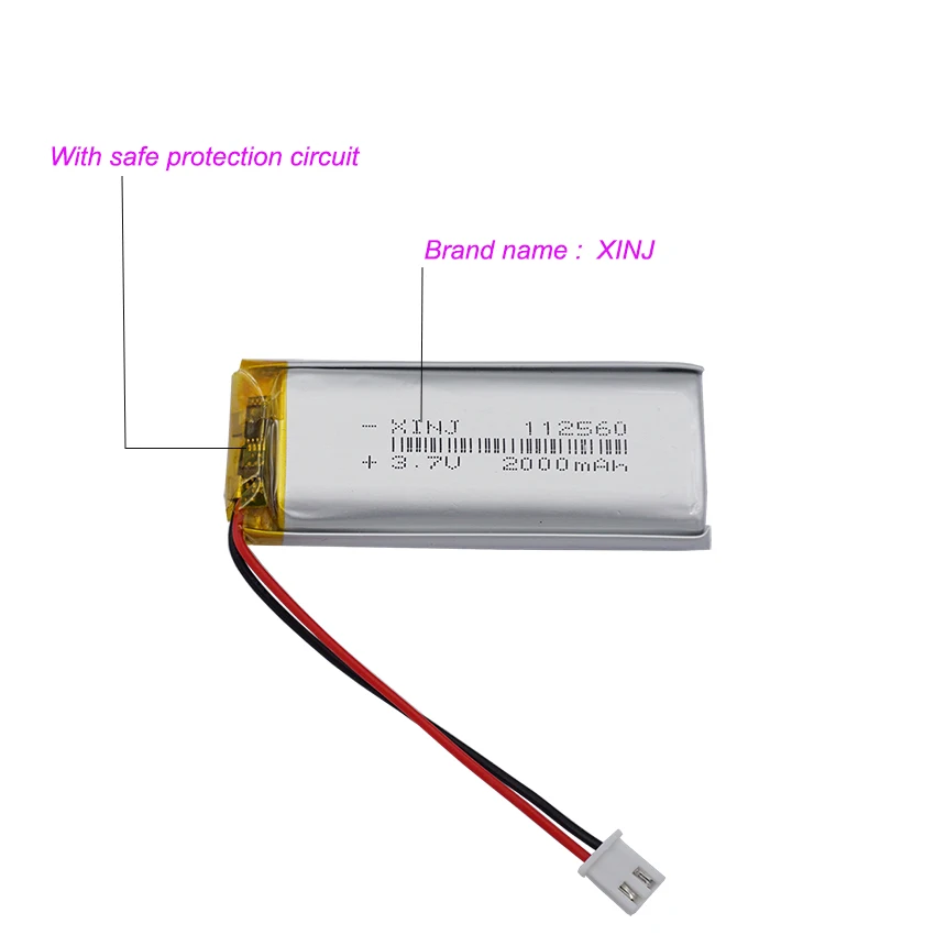 3.7V 2000mAh 7,4wh polimerowa bateria Lipo 112560 JST 2-pinowa wtyczka 2.54mm do moc GPS banku Bluetooth głośnik Tablet PC