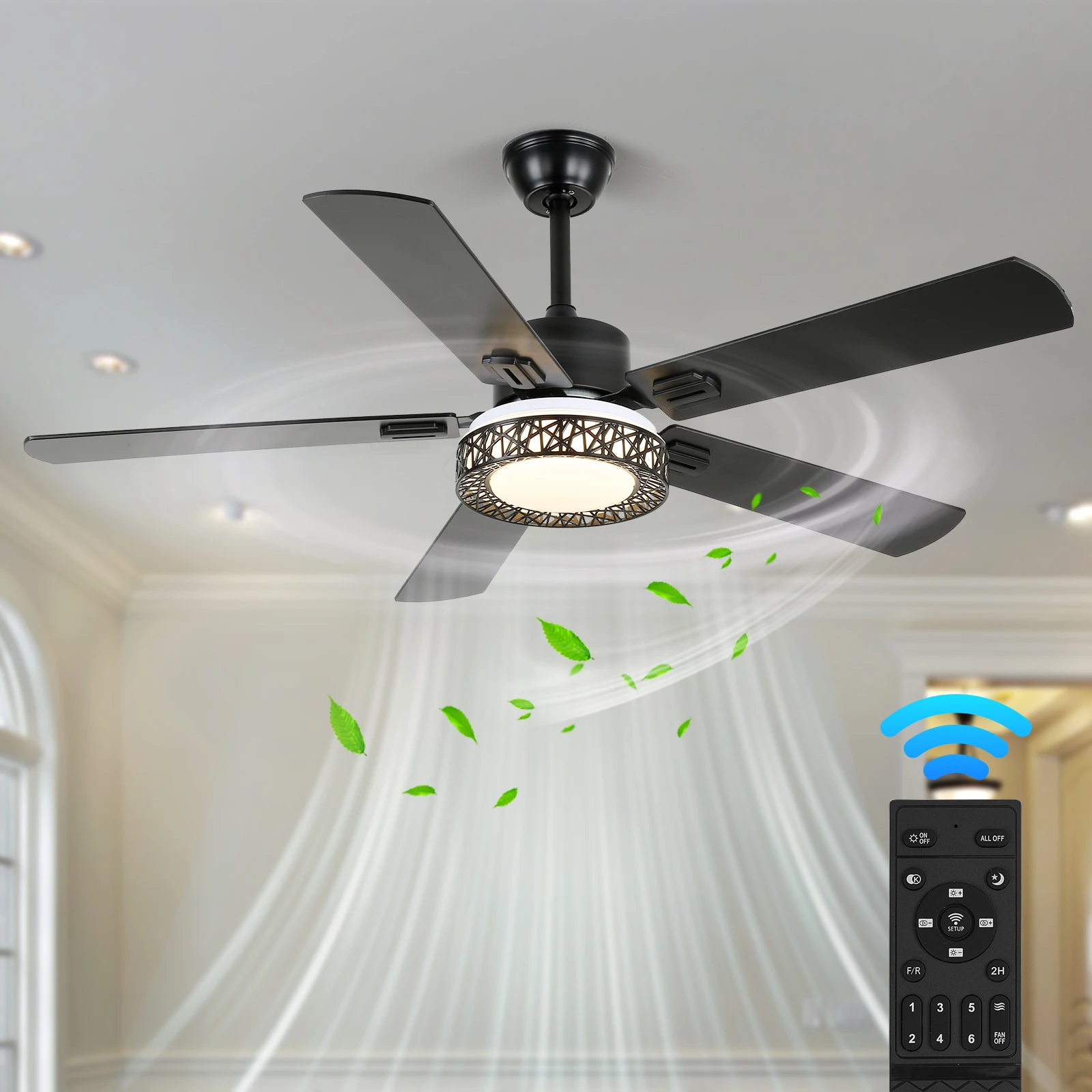 VETRULUS مروحة ضوء السقف الخشبية مع جهاز التحكم عن بعد غرفة المعيشة غرفة الأطفال Led مصباح السقف إضاءة ديكورية المنزل