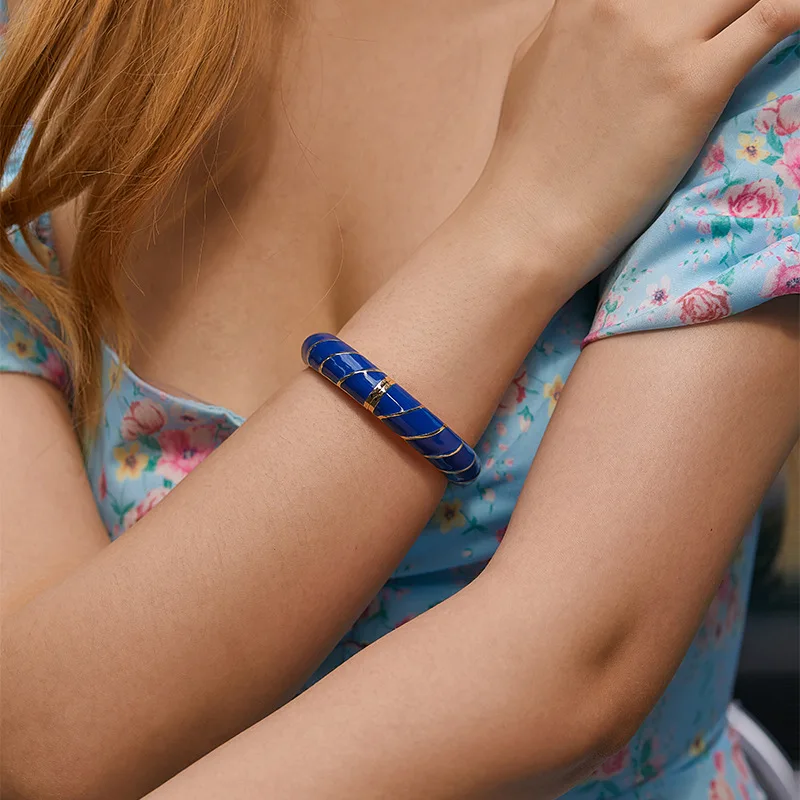 Trend New Colorful Stripe Bracelet Oil Dripping Bangle For Women France Enamel Jewelry Gifts