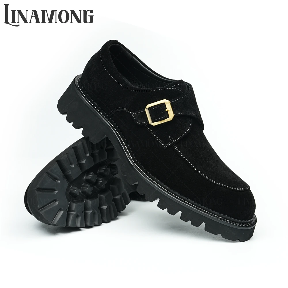البقرة المدبوغ الراهب أحذية Nubuck حقيقية أحذية من الجلد مصمم ريترو ستايل الأعمال فستان أحذية سميكة المطاط وحيد أحذية جلدية للرجال