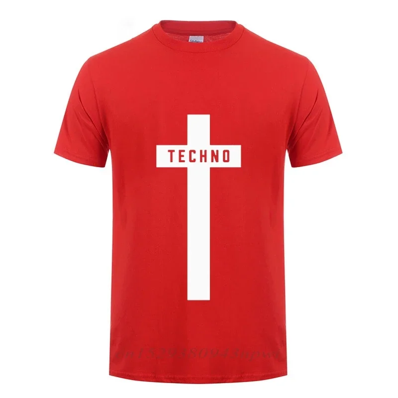 TECHNO CROSS PRINTED T SHIRT MEN Male Short Sleeve Crewneck Cotton T-Shirt Man Clothing Trend Casual Slim Fit Summer Tops Tees