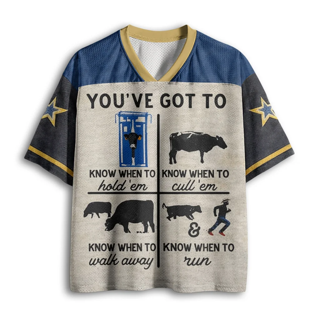 Funny Cow Ranch Graphic Mesh Football Jersey Men YOU'VE GOT TO Letter Print V Neck Short Sleeve Oversized Tops