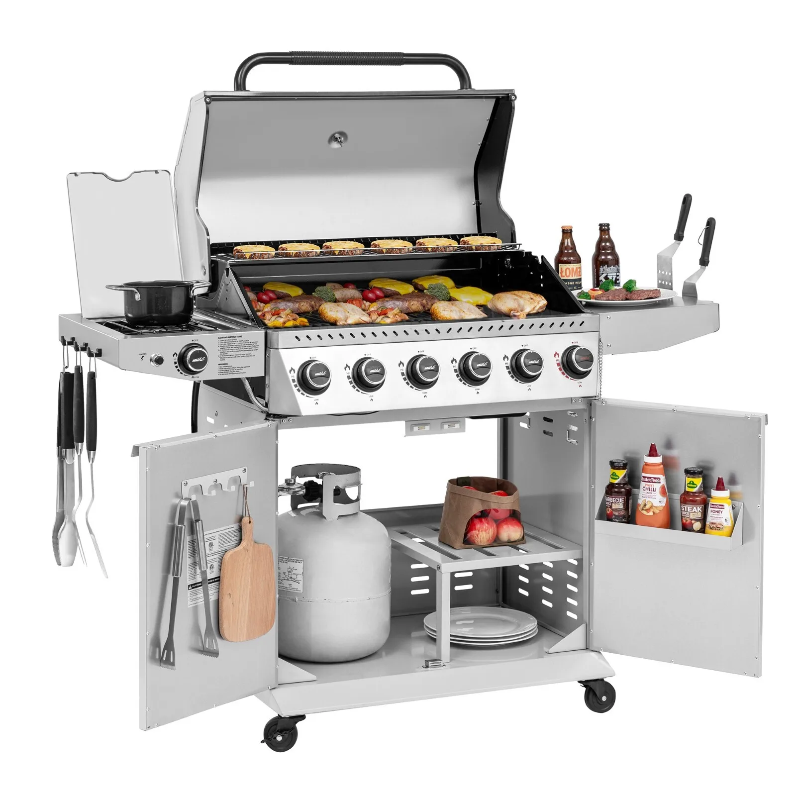 

Газовый гриль для барбекю на 6 горелок, на жидком пропане, в стиле шкафа, белый