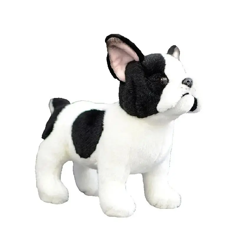 リアルなフレンチブルドッグのスタンドドッグ、黒と白の子犬、エミュレーションペット、動物、柔らかいぬいぐるみ、男の子、女の子、誕生日プレゼント、1個