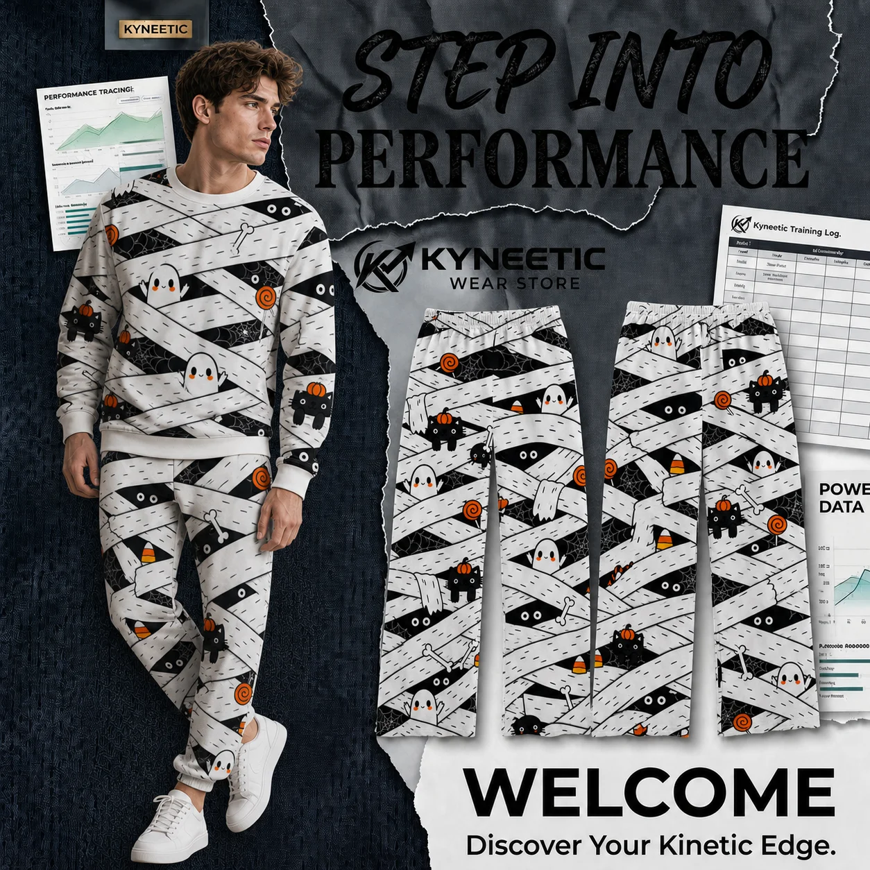 Funny Halloween Mummy Print Men Straight Legs Pants Casual Gothic Streetwear Autumn Winter Pajamas Cosplay Party Loungewear Pant