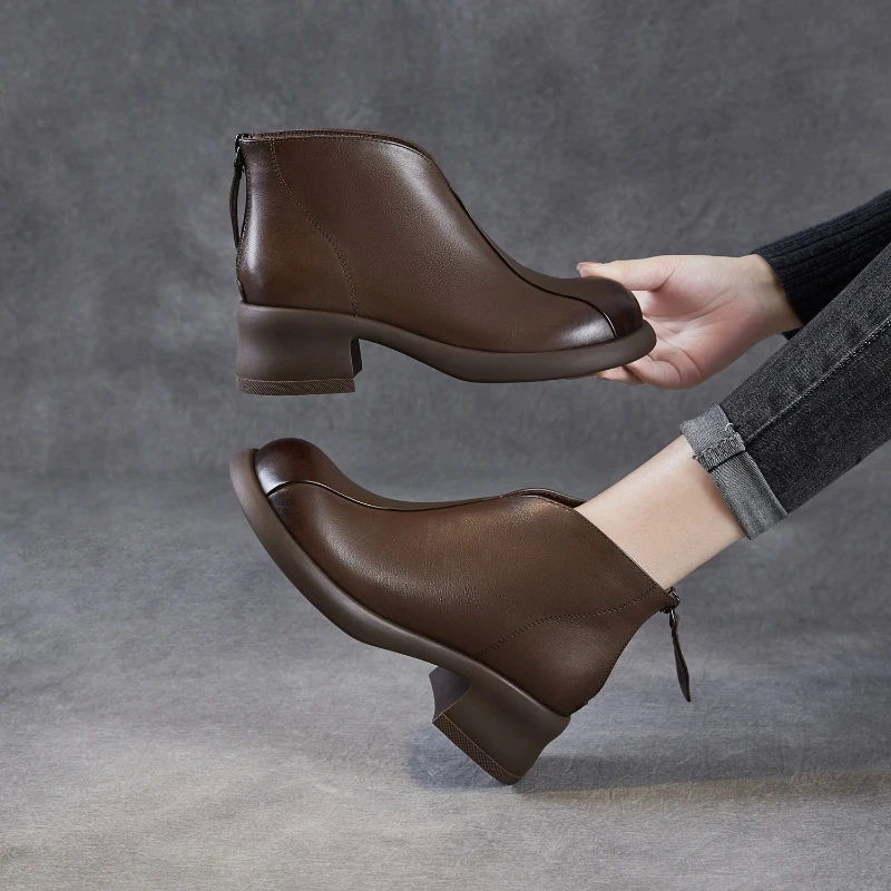 جلد طبيعي تشيلسي الأحذية الأحذية ort أنبوب الخلفي زيبر ثي كعب الخصم رمز صغير جلد العجل أحذية الشتاء Thie #5