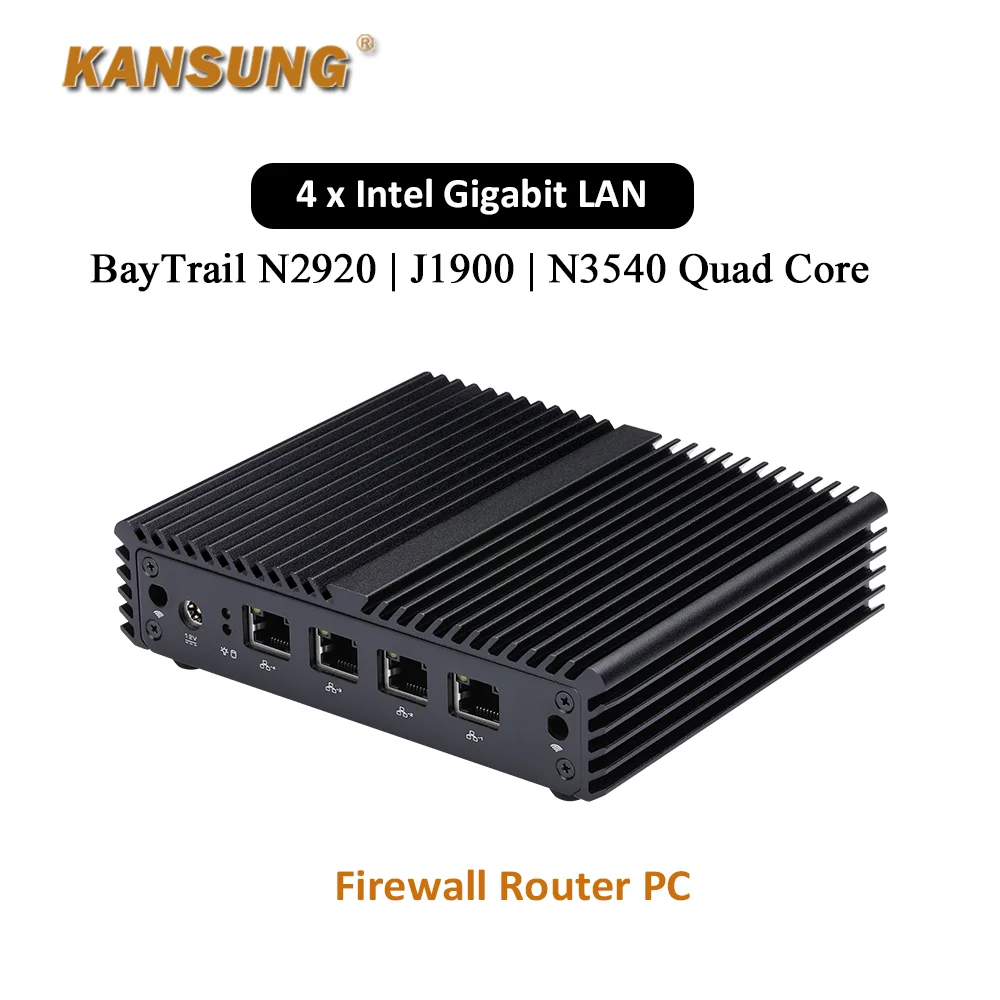 ราคาถูก 4 Ethernet N3540 J1900 Quad Core x86 Mini PC Router ไฟร์วอลล์ Micro คอมพิวเตอร์ Linux Windows การใช้พลังงานต่ํา PC