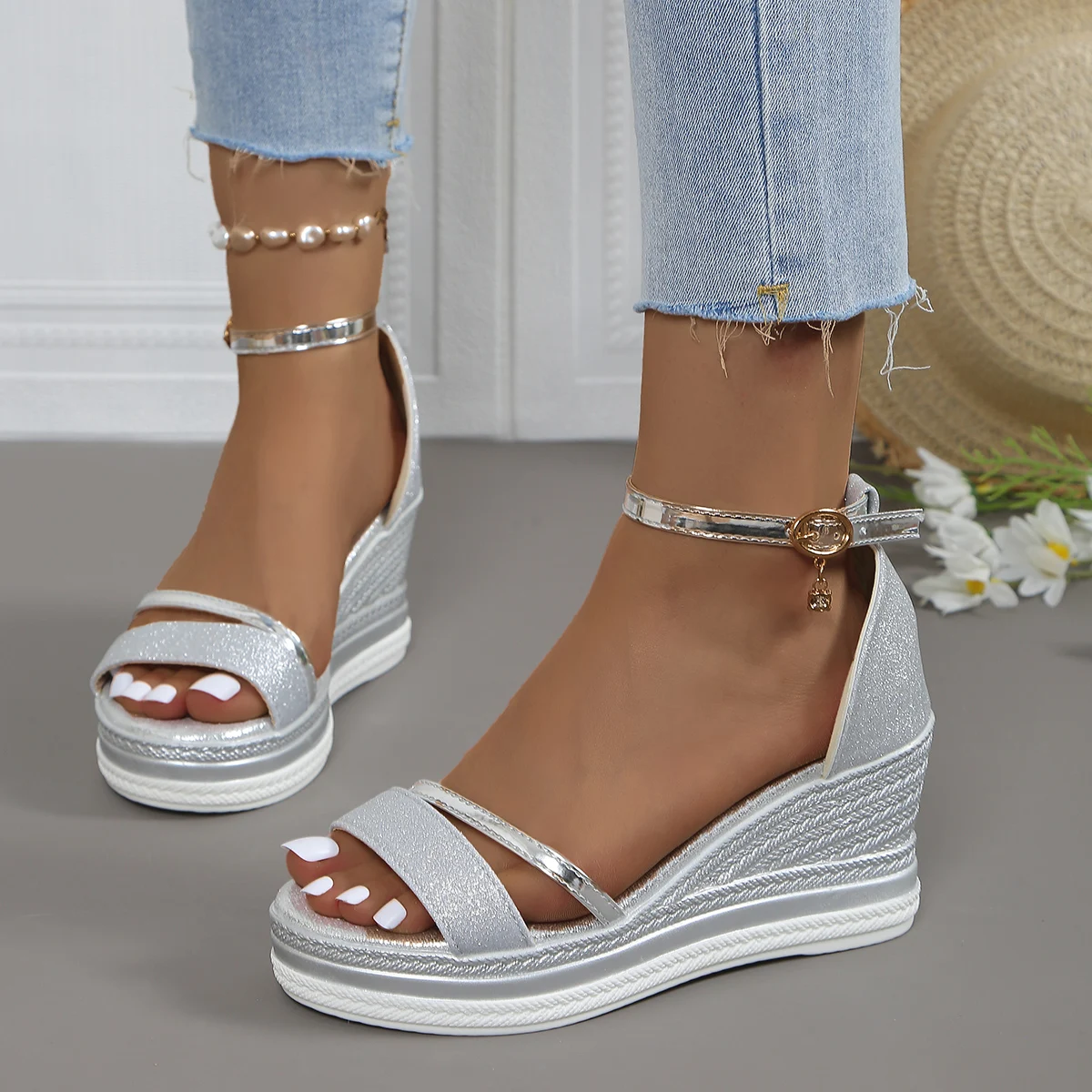 Women Wedges Sandals Summer 2024 New Fashion Casual Shallow Shoes for Women High Heels Open Toe Platform Sexy Designer Sandals