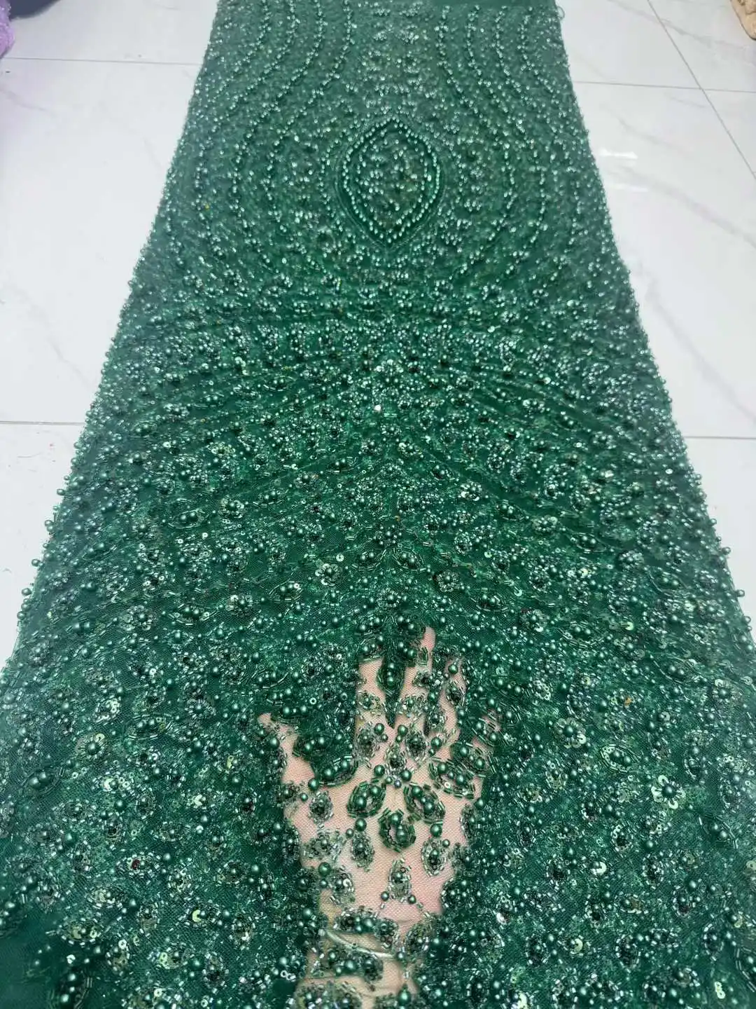 African Sequins Beaded Lace Fabrics 2026 High Quality Sequence Embroidery Nigerian Lace Fabric for Wedding Sewing