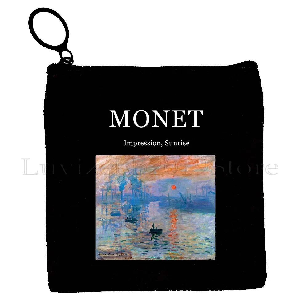 Клод Моне Водные Лилии Сад Пейзаж Картина Холст Портмоне Холст Сумка Маленький Квадратный Чехол Для Ключей Кошелек Сумки Для Карточек Для Хранения