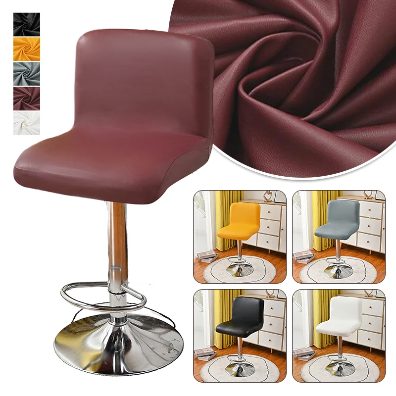 38-48cm Leather High Stool Short Back Elastic Chair Covers Kitchen Home Hotel Waterproof Pu Fabric Stretch Bar Dining Seat Cover