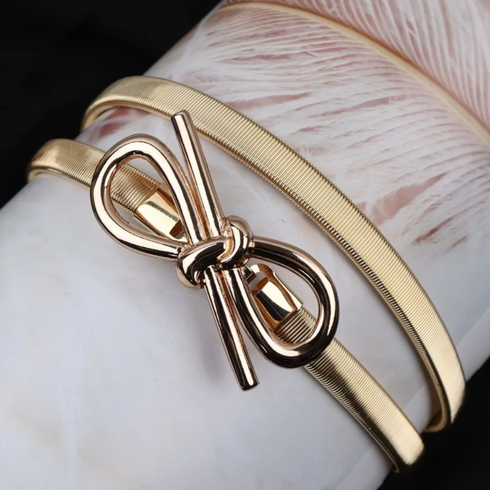 60cm Fashion Elastic Gold Chain Belt Female Waist Leaf Silver metal Belts For Women High Quality Luxury Thin Stretch Riem