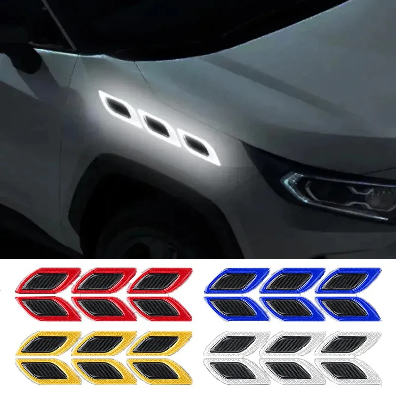 6PCS Car Reflective Carbon Fiber Sticker 3D Car Styling Reflective Strips Night Safety Warning Reflector Tape Stickers Decal